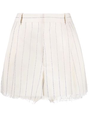 Marni striped frayed mini shorts - Neutrals