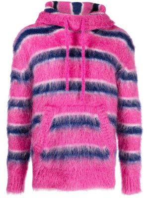 MARNI striped intarsia-knit hooded sweater - Pink