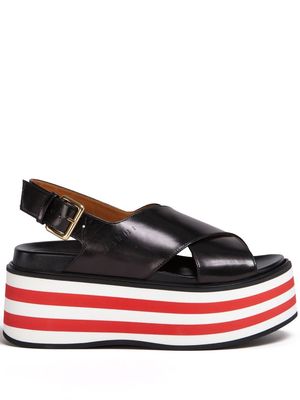 Marni striped leather wedge sandals - Black