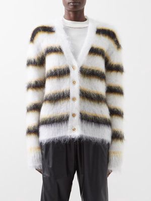 Marni - Striped Mohair-blend Cardigan - Womens - White Stripe