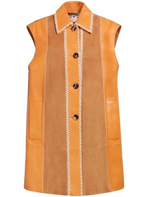 Marni striped whipstitch-trim leather waistcoat - Orange