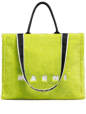 Marni terry-cloth logo tote bag - Green