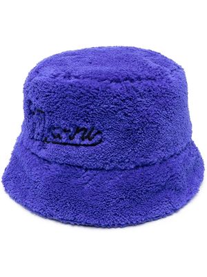 Marni textured embroidered-logo bucket hat - Blue