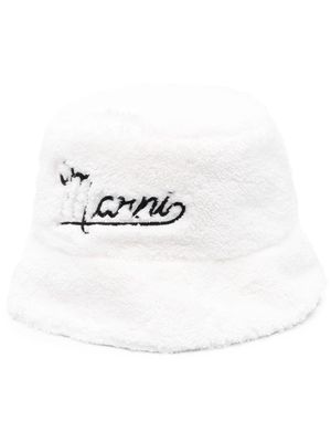 Marni textured embroidered-logo bucket hat - White