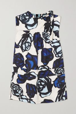 Marni - Tie-detailed Floral-print Satin-jacquard Blouse - Blue