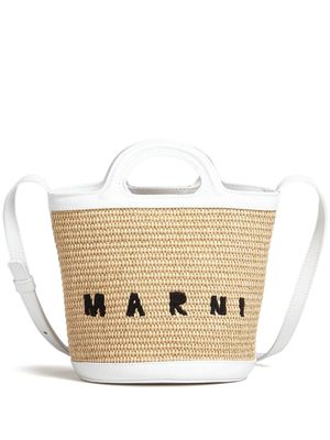 Marni Tropicalia logo-embroidered raffia bucket bag - White