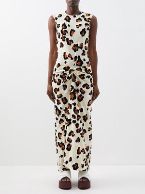 Marni - Twist-front Leopard-print Devoré Dress - Womens - Leopard Print