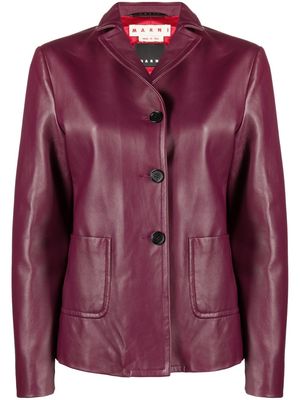 Marni V-neck button leather jacket - Purple
