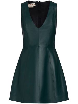 Marni V-neck leather minidress - Green