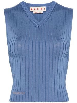 Marni V-neck ribbed knit top - Blue