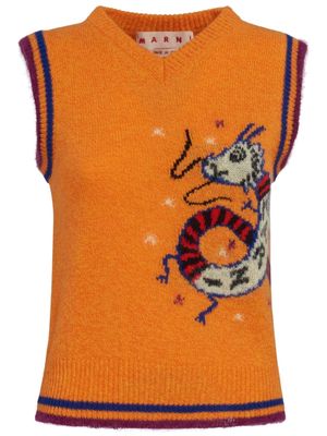 Marni V-neck wool cashmere-blend top - Orange