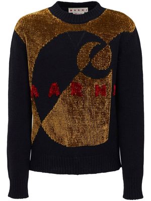 Marni velvet-effect logo knit jumper - Black