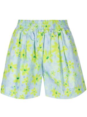 Marni watercolour floral-pattern cotton shorts - Blue