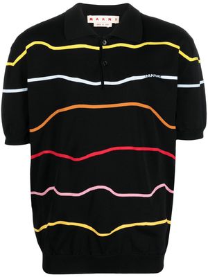 Marni wave-print cotton polo shirt - Black