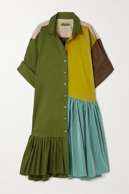 Marques' Almeida - Asymmetric Paneled Cotton-poplin Mini Dress - Green