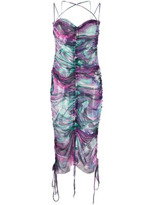 Marques'Almeida abstract-print ruched midi dress - Purple