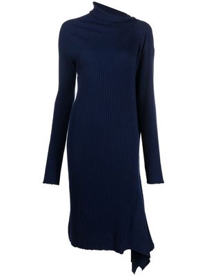 Marques'Almeida asymmetric high-neck knit midi dress - Blue