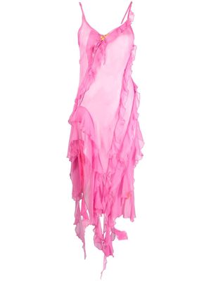 Marques'Almeida asymmetric ruffled silk midi dress - Pink