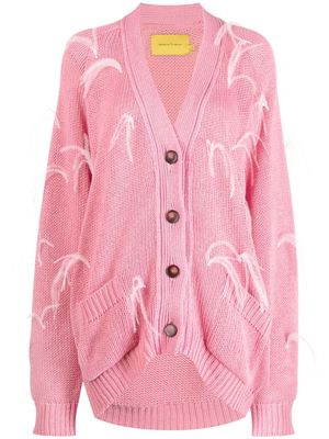Marques'Almeida feather-embellished cotton cardigan - Pink