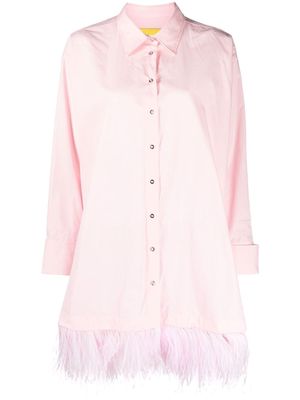 Marques'Almeida feather-trim long-sleeve shirtdress - Pink