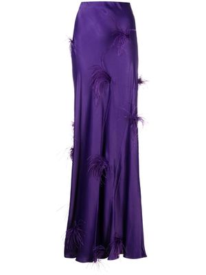 Marques'Almeida feather-trim satin maxi skirt - Purple
