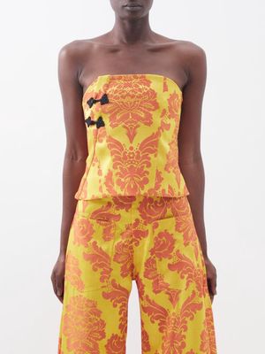 Marques'almeida - Floral-brocade Recycled-fibre Blend Corset - Womens - Yellow Print