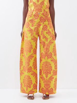 Marques'almeida - Floral-brocade Recycled-fibre Blend Trousers - Womens - Yellow Print