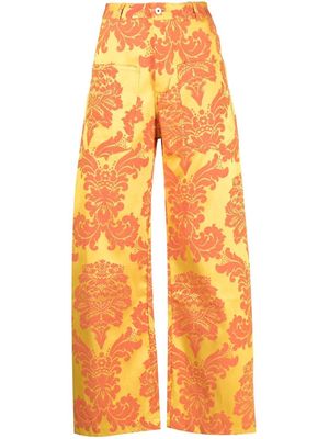 Marques'Almeida floral print wide-leg cropped trousers - Yellow