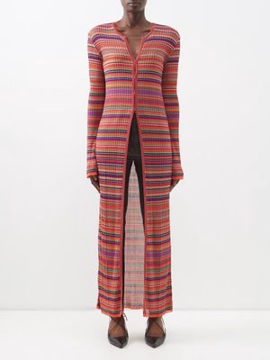 Marques'almeida - Front-slit Striped Knitted Maxi Dress - Womens - Multi