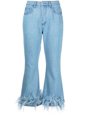 Marques'Almeida high-rise feather-trim flared jeans - Blue