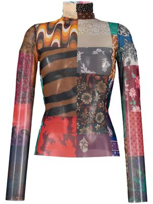 Marques'Almeida patchwork-print roll neck top - Yellow