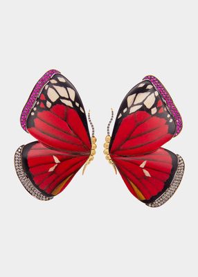 Marquetry Butterfly Earrings with Diamonds and Rubies
