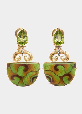 Marquetry Earrings with Diamonds and Peridot