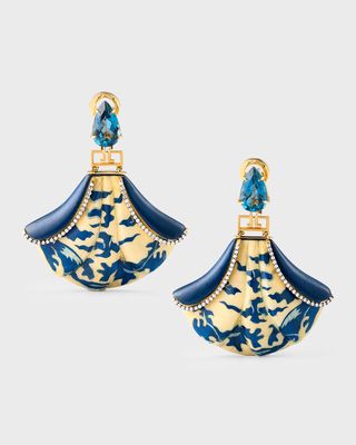 Marquetry Fan Earrings with London Blue Topaz