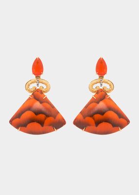 Marquetry Orange Cloud Earrings with Diamond and Fire Opal