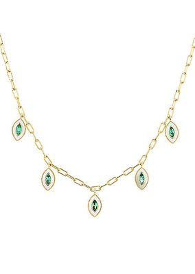 Marquise Eye 18K Yellow Gold, Mother-Of-Pearl & Emerald Charm Necklace
