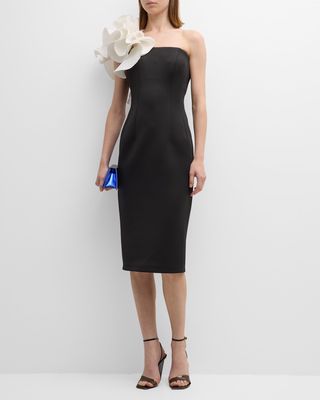 Marshmallow Ruffle-Shoulder Sheath Cocktail Dress