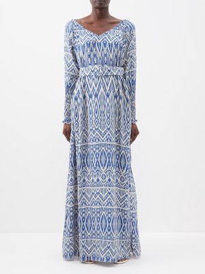 Marta Ferri - Duomo Geometric-print Silk Maxi Dress - Womens - Blue Print