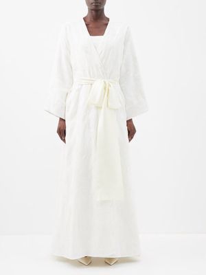 Marta Ferri - Embroidered Linen-blend Maxi Wrap Jacket - Womens - White