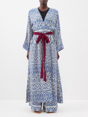 Marta Ferri - Printed-silk Maxi Wrap Jacket - Womens - Blue Print