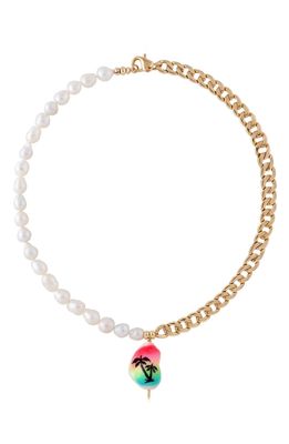Martha Calvo Buena Vista Baroque Pearl & Chain Necklace in Gold