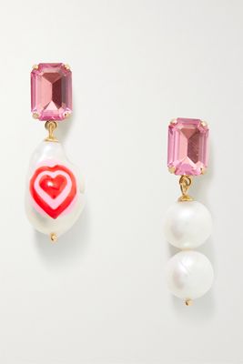 Martha Calvo - Gold-plated, Crystal And Pearl Earrings - Pink