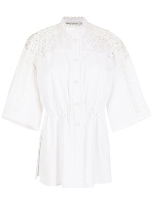 Martha Medeiros Alba crochet-panelled shortsleeved shirt - White