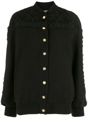 Martha Medeiros lace-panelled tweed bomber jacket - Black