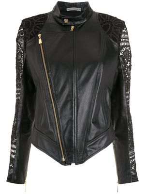 Martha Medeiros Licia lace-sleeves leather jacket - Black