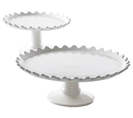 Martha Stewart 2-Piece Stoneware Cake Stand Set in White