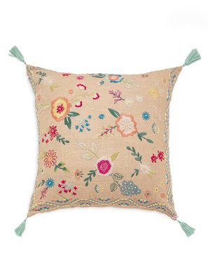 Martine Embroidered Linen Pillow Cover - Jute - Jute