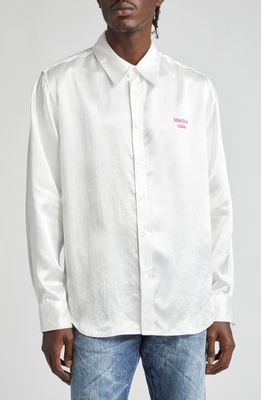 Martine Rose Classic Logo Embroidered Satin Button-Up Shirt in Off White