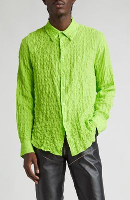 Martine Rose Classic Textured Stretch Cotton Button-Up Shirt in Fluro Green