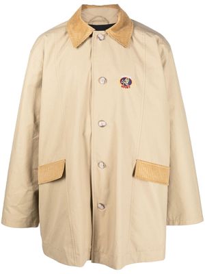 Martine Rose corduroy-trims buttoned trench coat - Brown